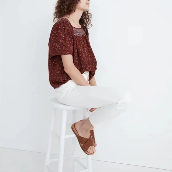 Madewell Square-Neck Smocked Top in Dotted Vines. Boho peasant. Size Small. - Picture 2 of 9